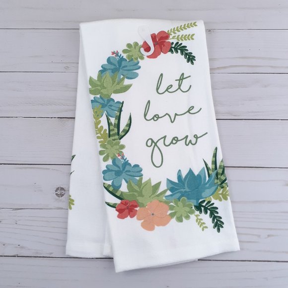 Dual Purpose Kitchen Towel Flower Wreath Let Love Grow - Picture 3 of 3